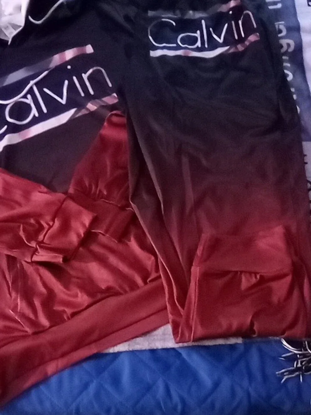 Calvin Klein Black and Burgundy Two-Piece Suit Set